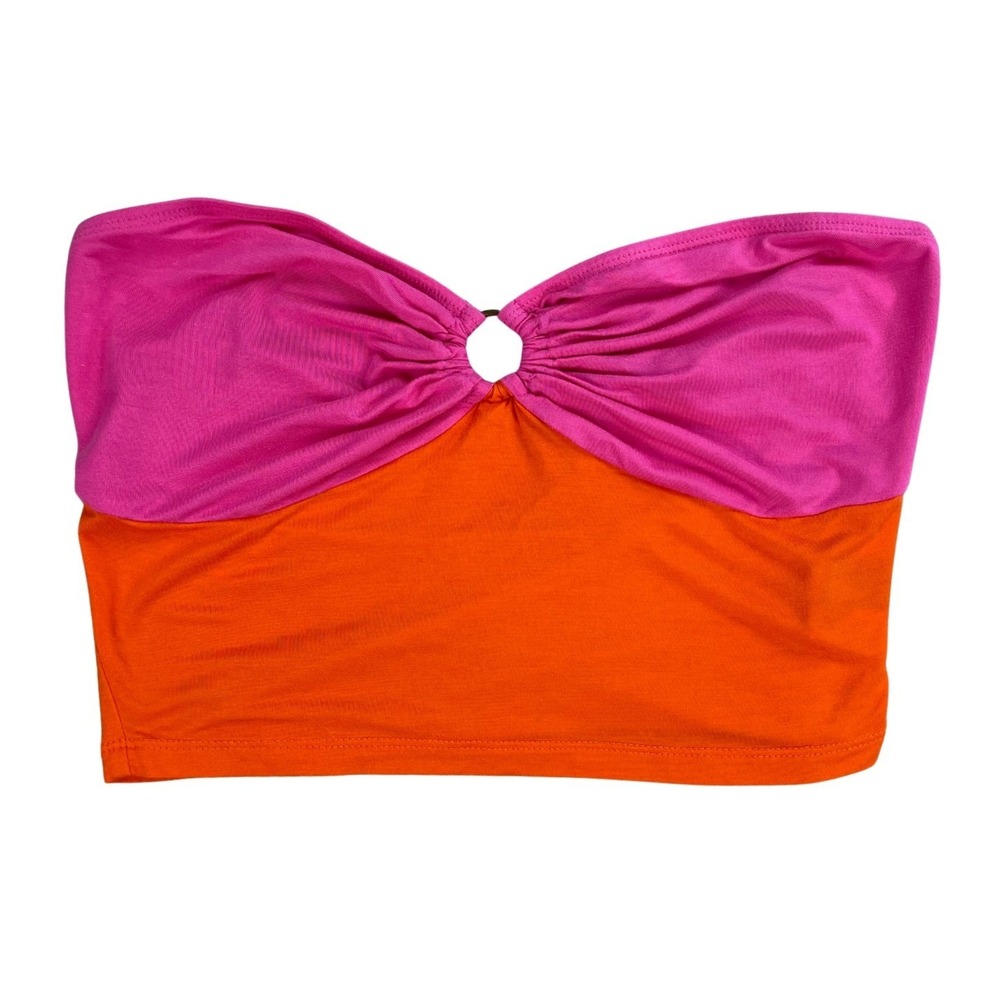 Womens Colorblock Strapless‎ Tube Top Medium Pink Orange Festival Rave Beach